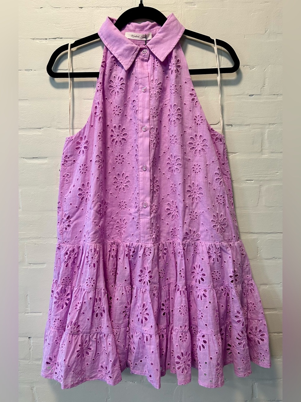 Mustard Seed Lavender Eyelet Halter Tiered Mini Dress Size S Coquette Preppy